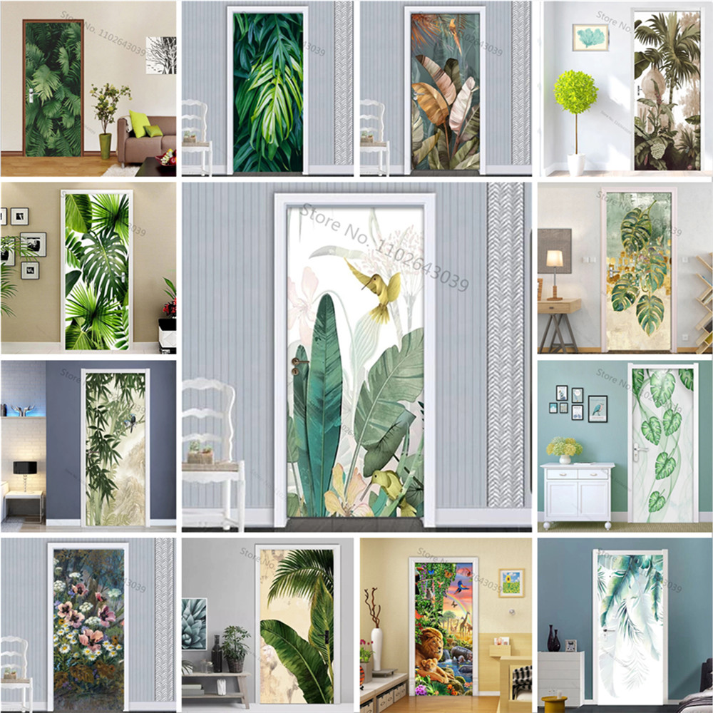 Interior Design Home - ذاتية اللصق الأخضر يترك الباب ملصق